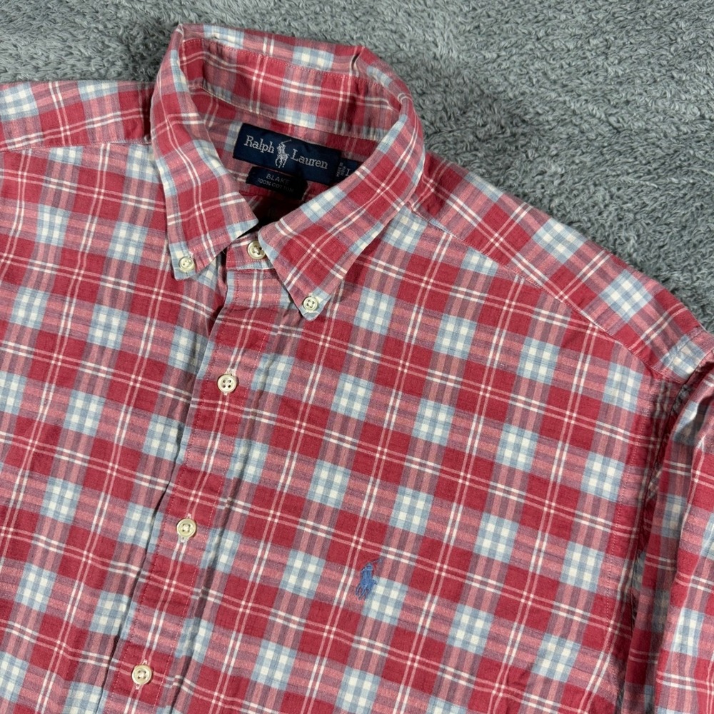 VTG Polo Ralph Lauren Button Down Shirt Mens L Plaid Blake‎ Multicolor Pony
